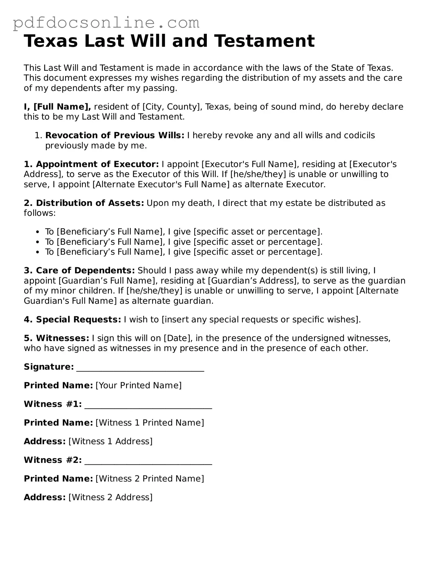 Attorney-Verified  Last Will and Testament Form for Texas