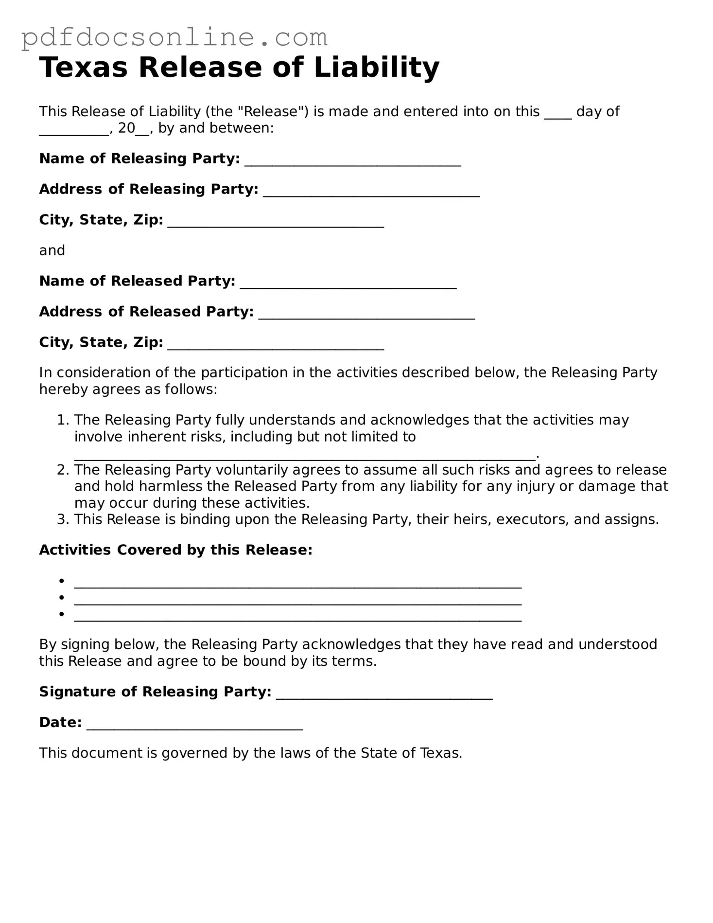 Attorney-Verified  Release of Liability Form for Texas