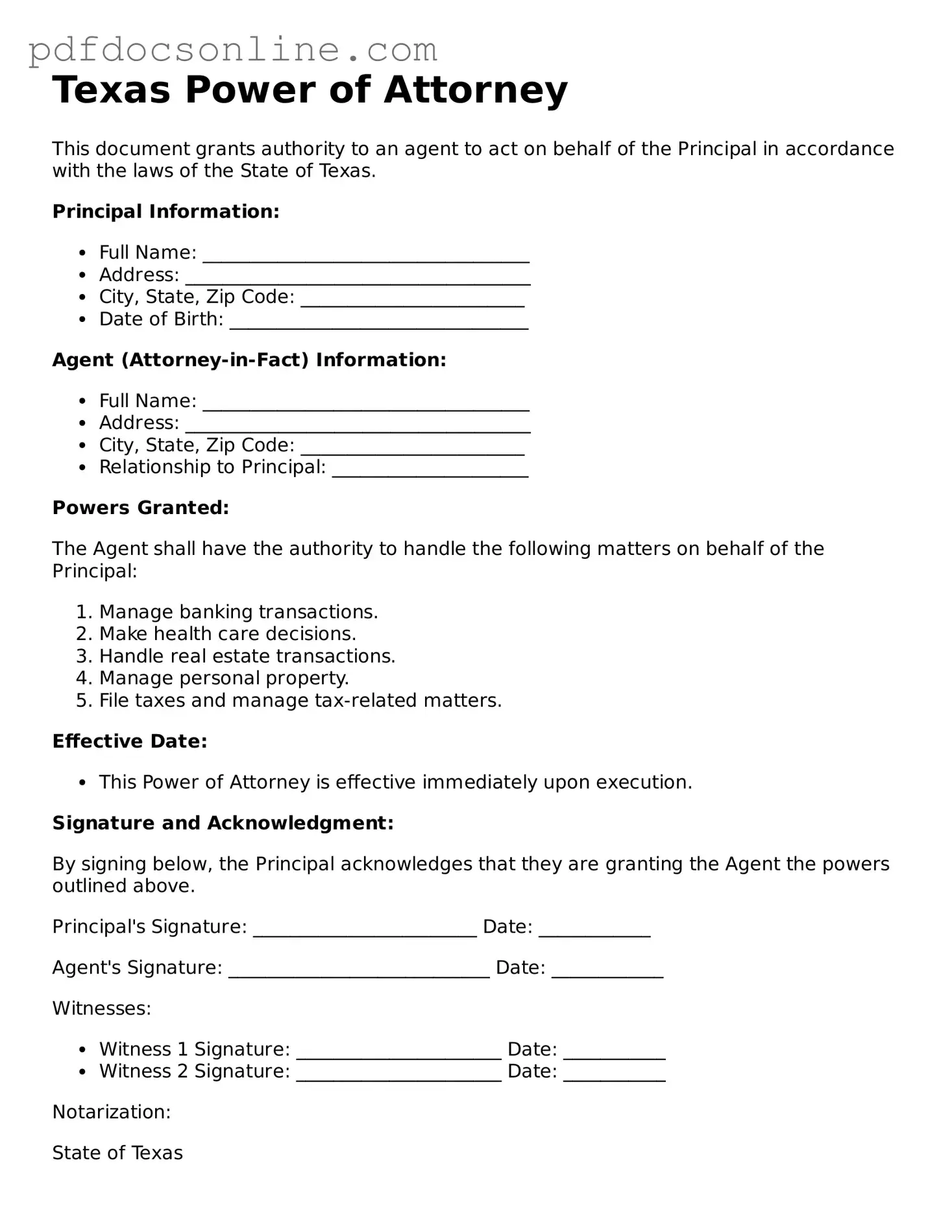 Attorney-Verified  Power of Attorney Form for Texas
