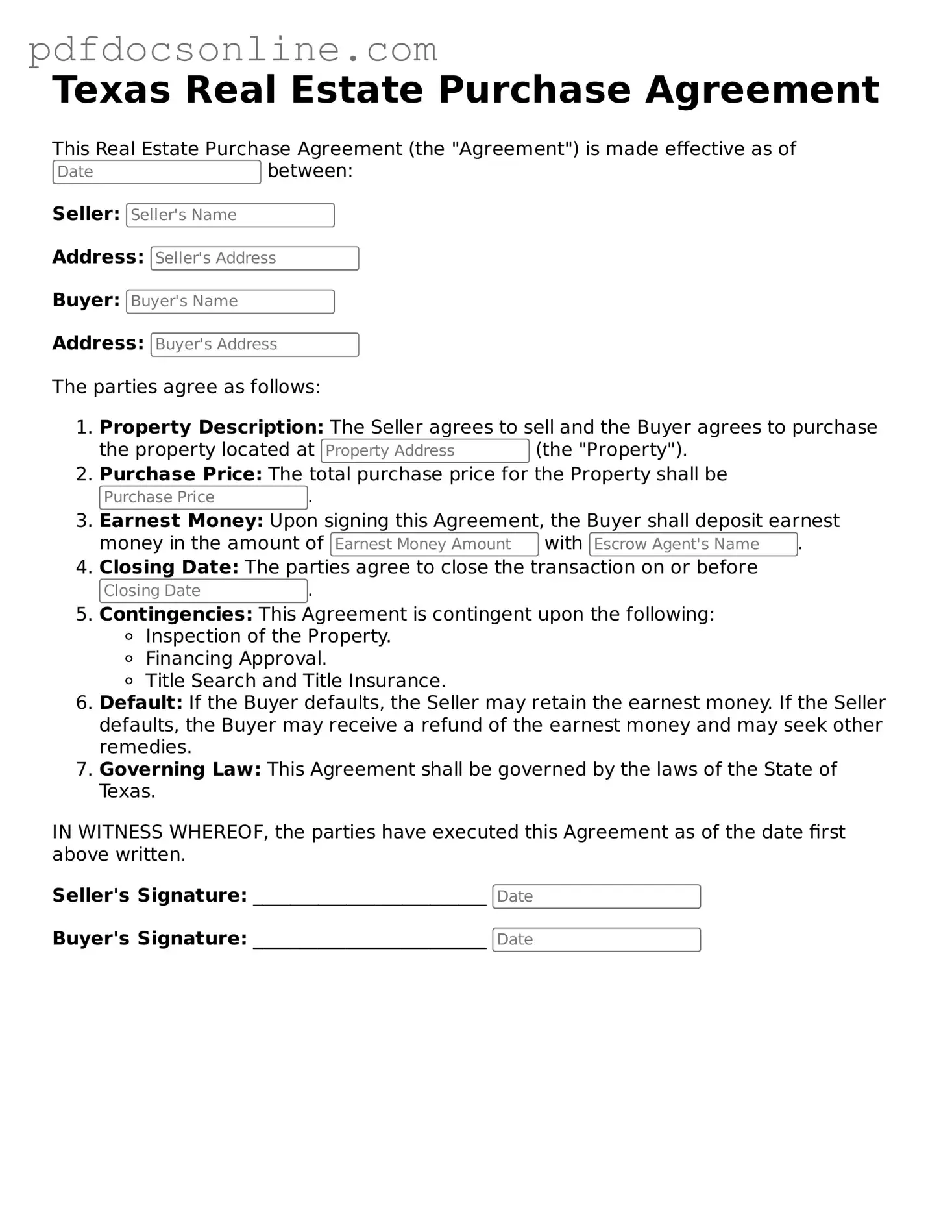 Attorney-Verified  Real Estate Purchase Agreement Form for Texas