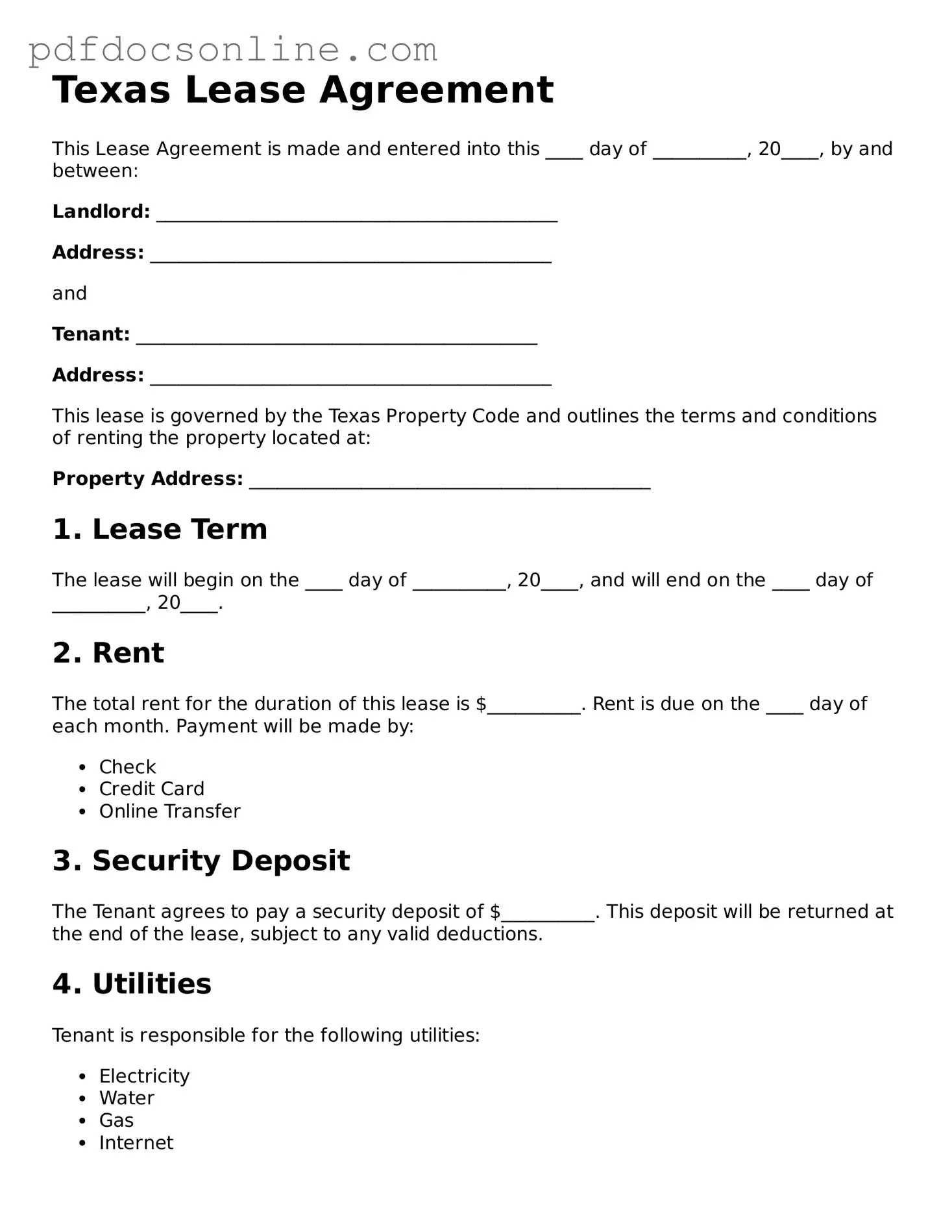 Attorney-Verified  Lease Agreement Form for Texas