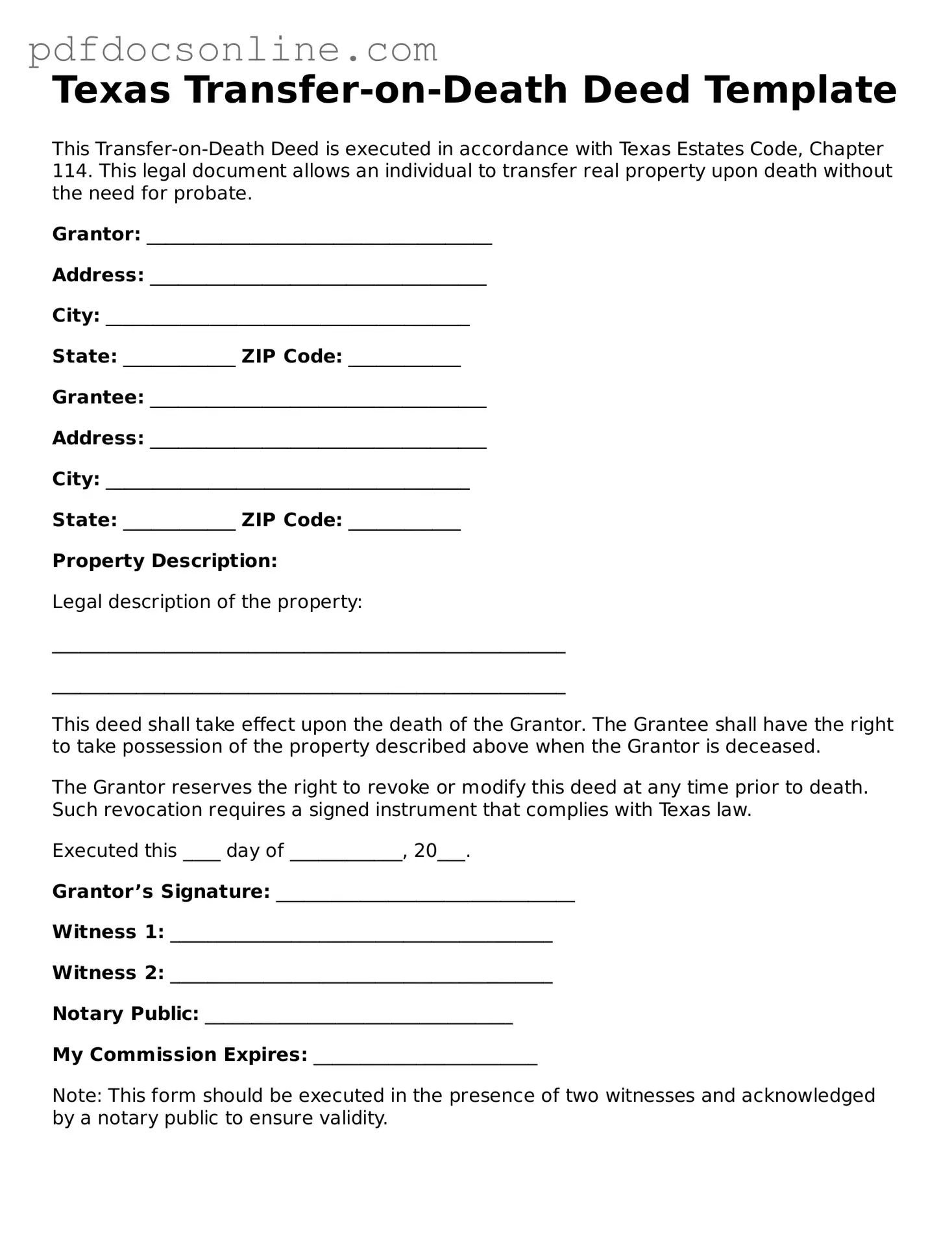 Attorney-Verified  Transfer-on-Death Deed Form for Texas