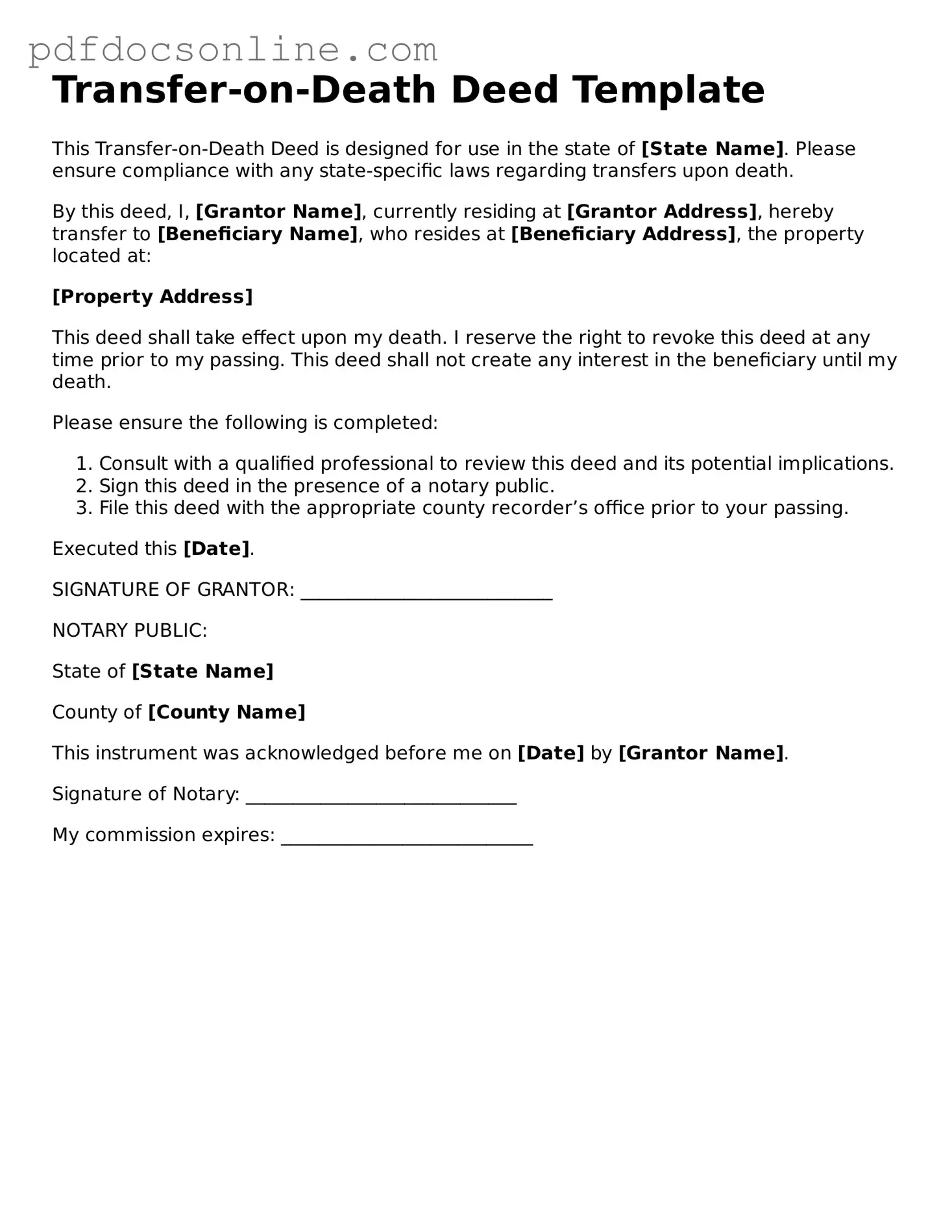 Free Transfer-on-Death Deed Template