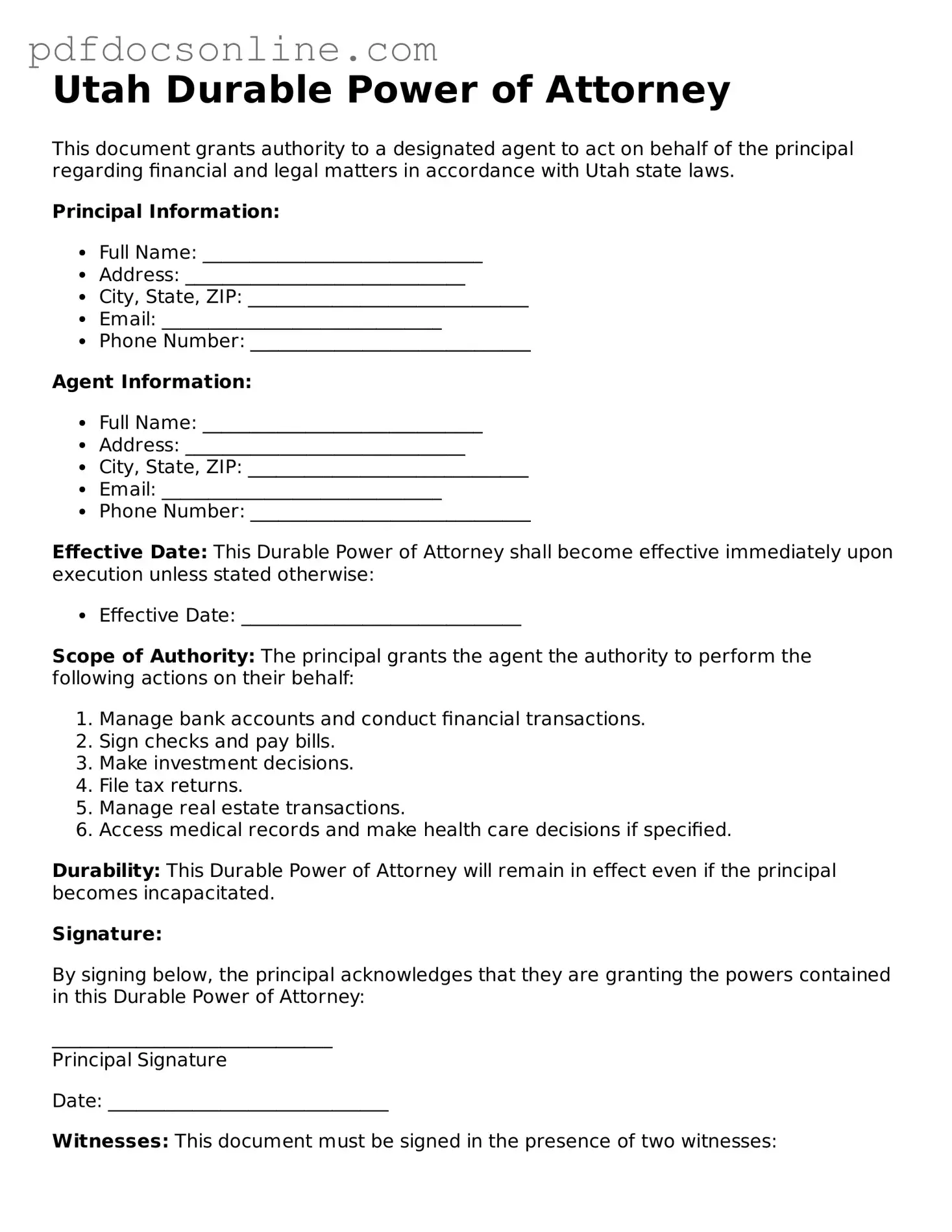 Attorney-Verified  Durable Power of Attorney Form for Utah