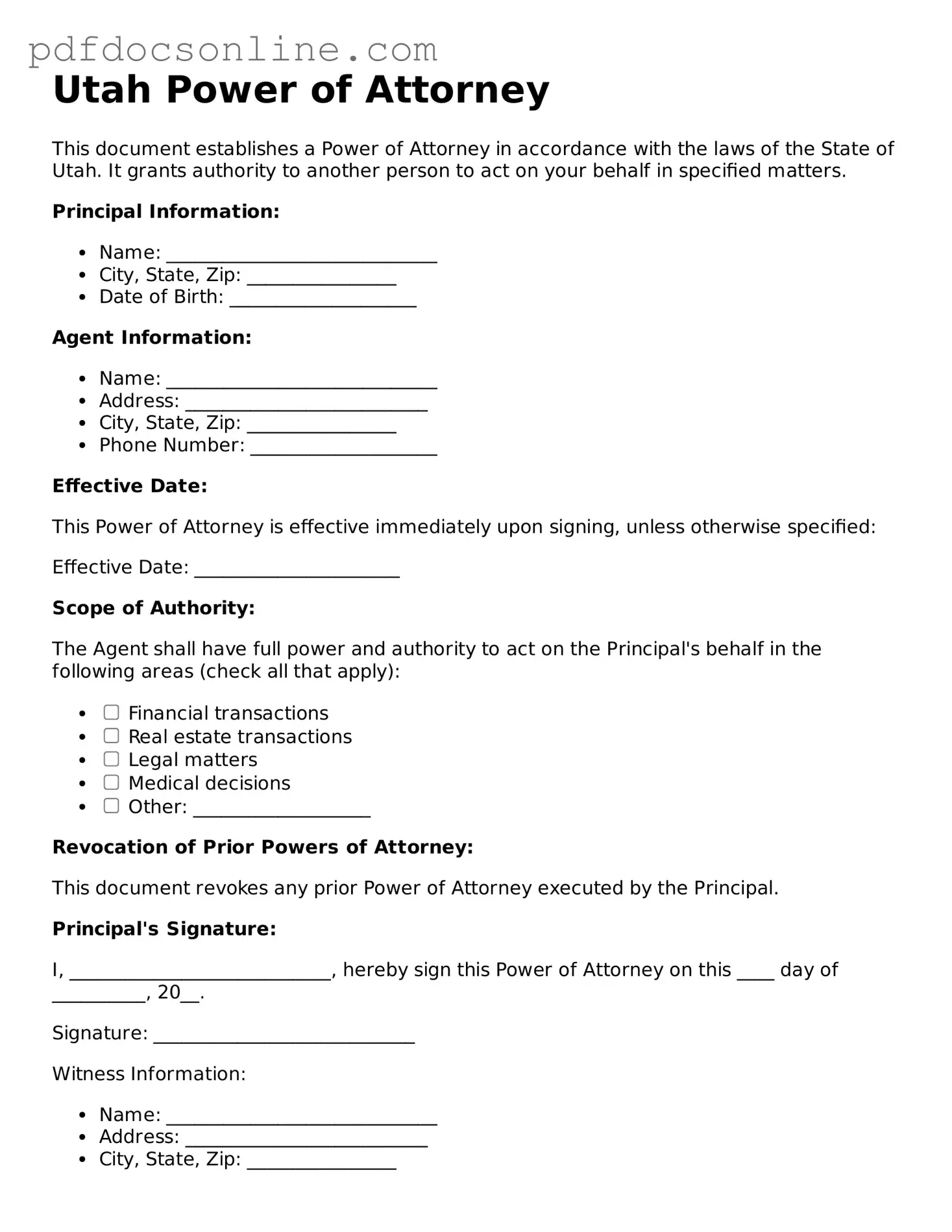 Attorney-Verified  Power of Attorney Form for Utah