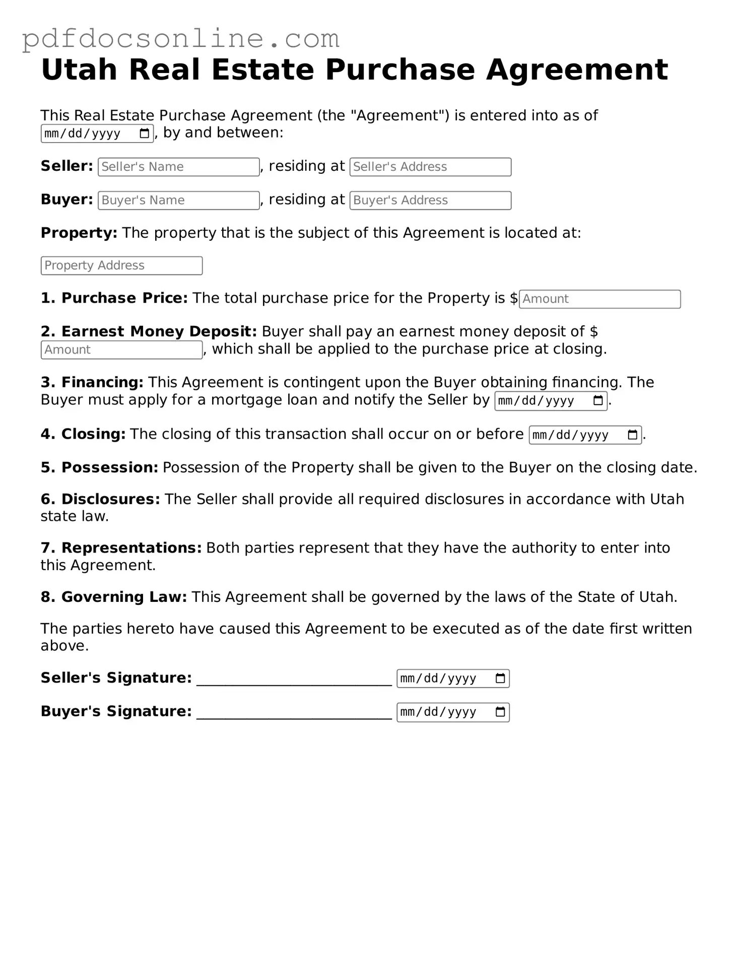 Attorney-Verified  Real Estate Purchase Agreement Form for Utah