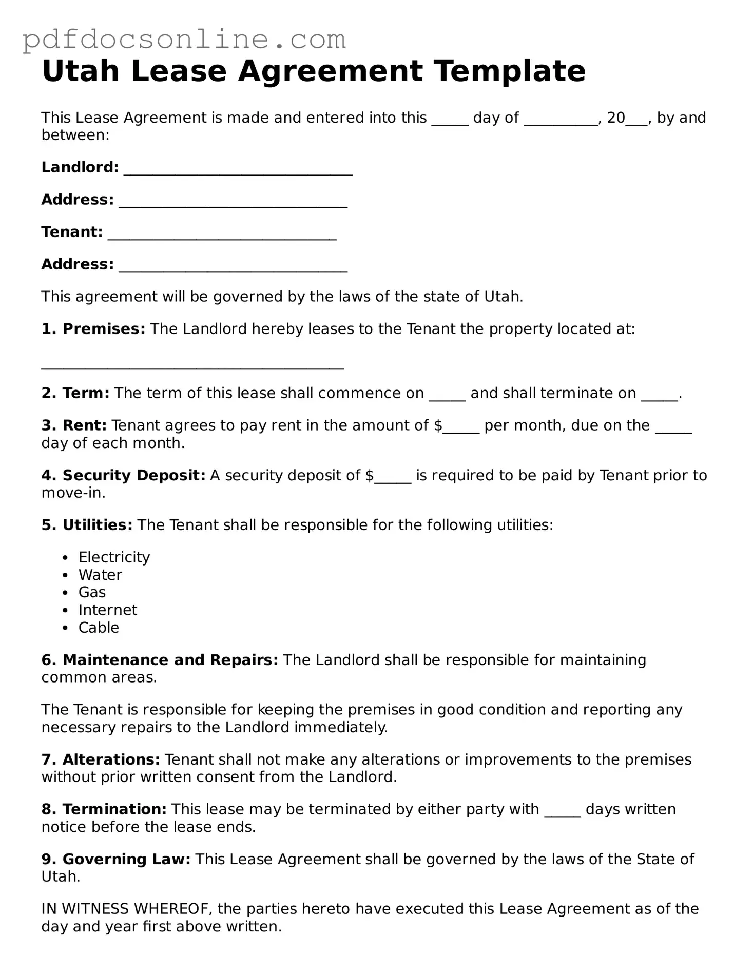Attorney-Verified  Lease Agreement Form for Utah