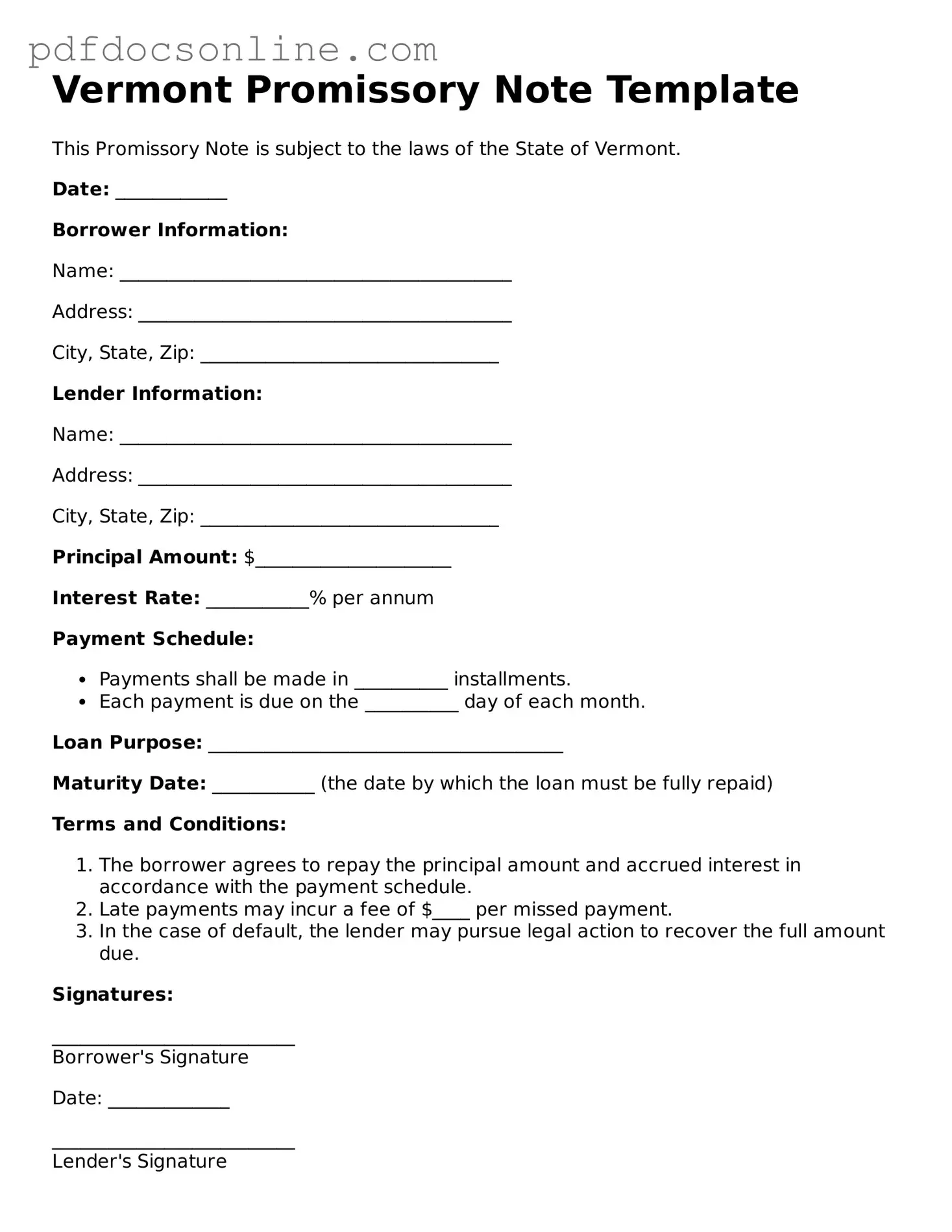 Attorney-Verified  Promissory Note Form for Vermont
