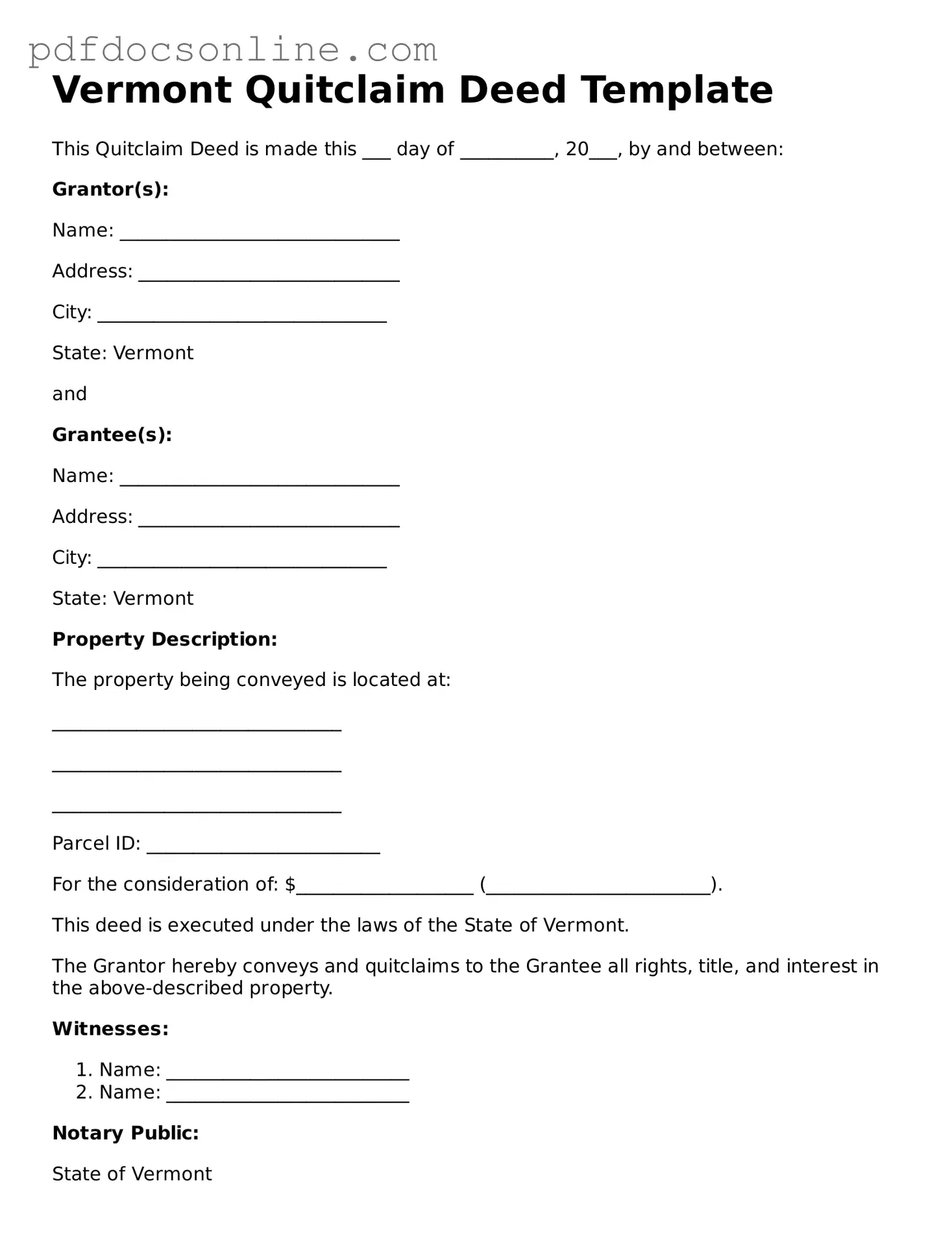 Attorney-Verified  Deed Form for Vermont