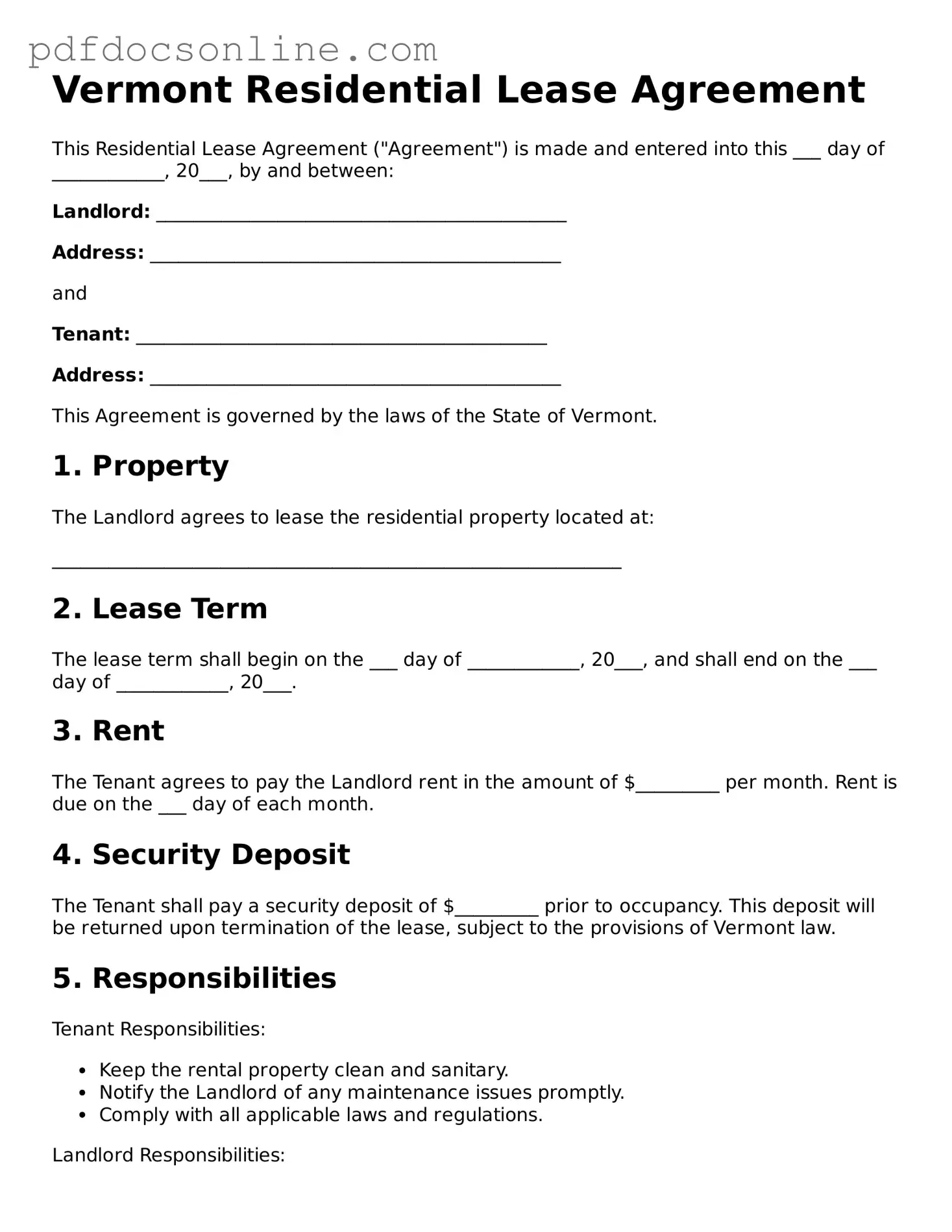 Attorney-Verified  Lease Agreement Form for Vermont
