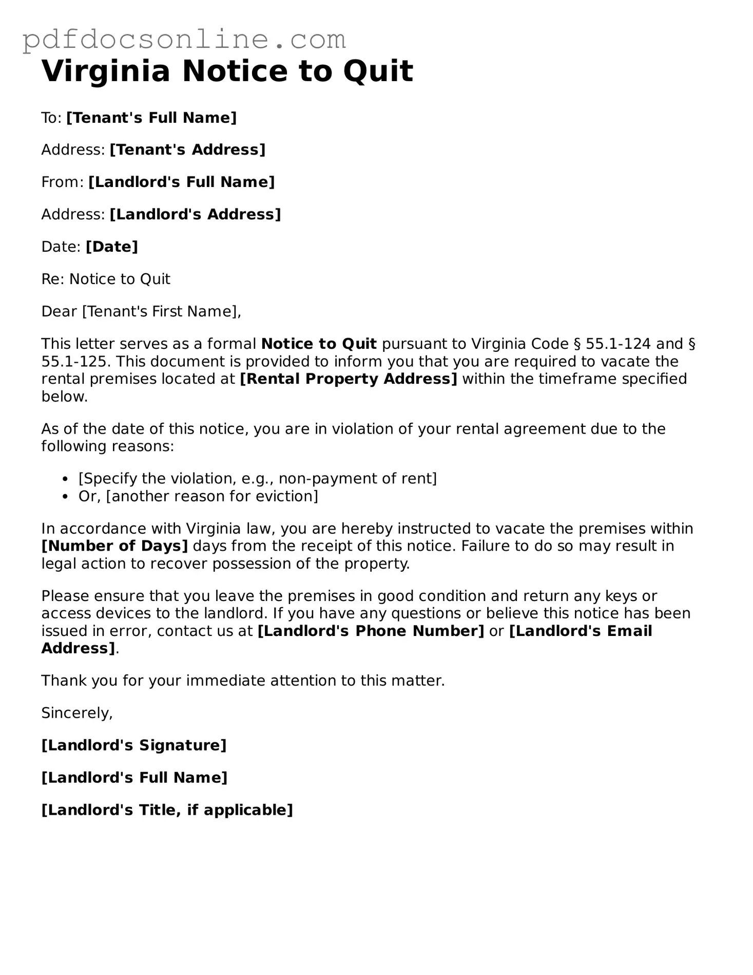 Attorney-Verified  Notice to Quit Form for Virginia