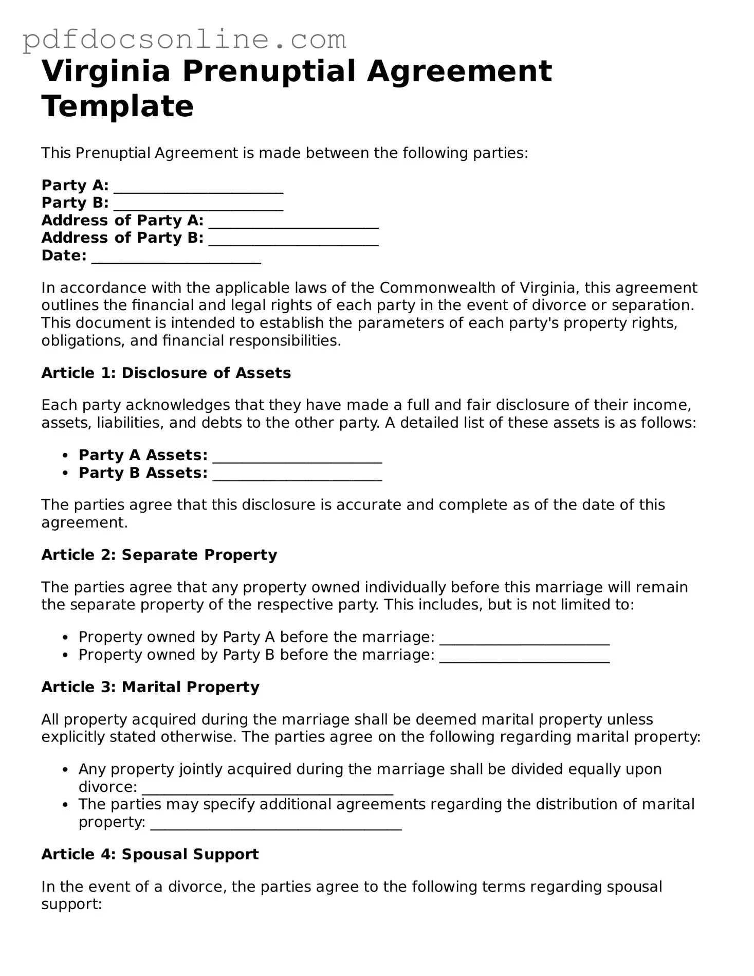 Attorney-Verified  Prenuptial Agreement Form for Virginia