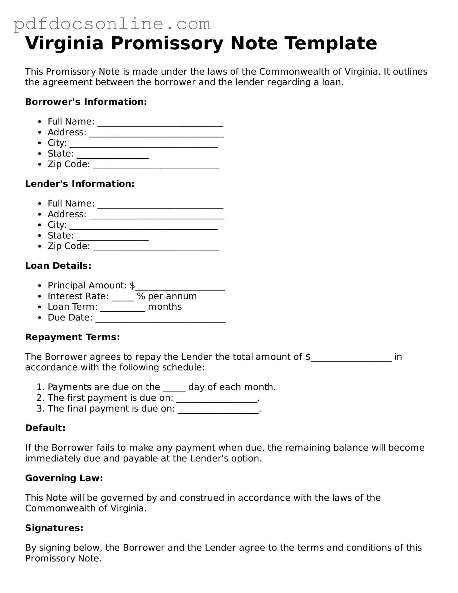 Attorney-Verified  Promissory Note Form for Virginia