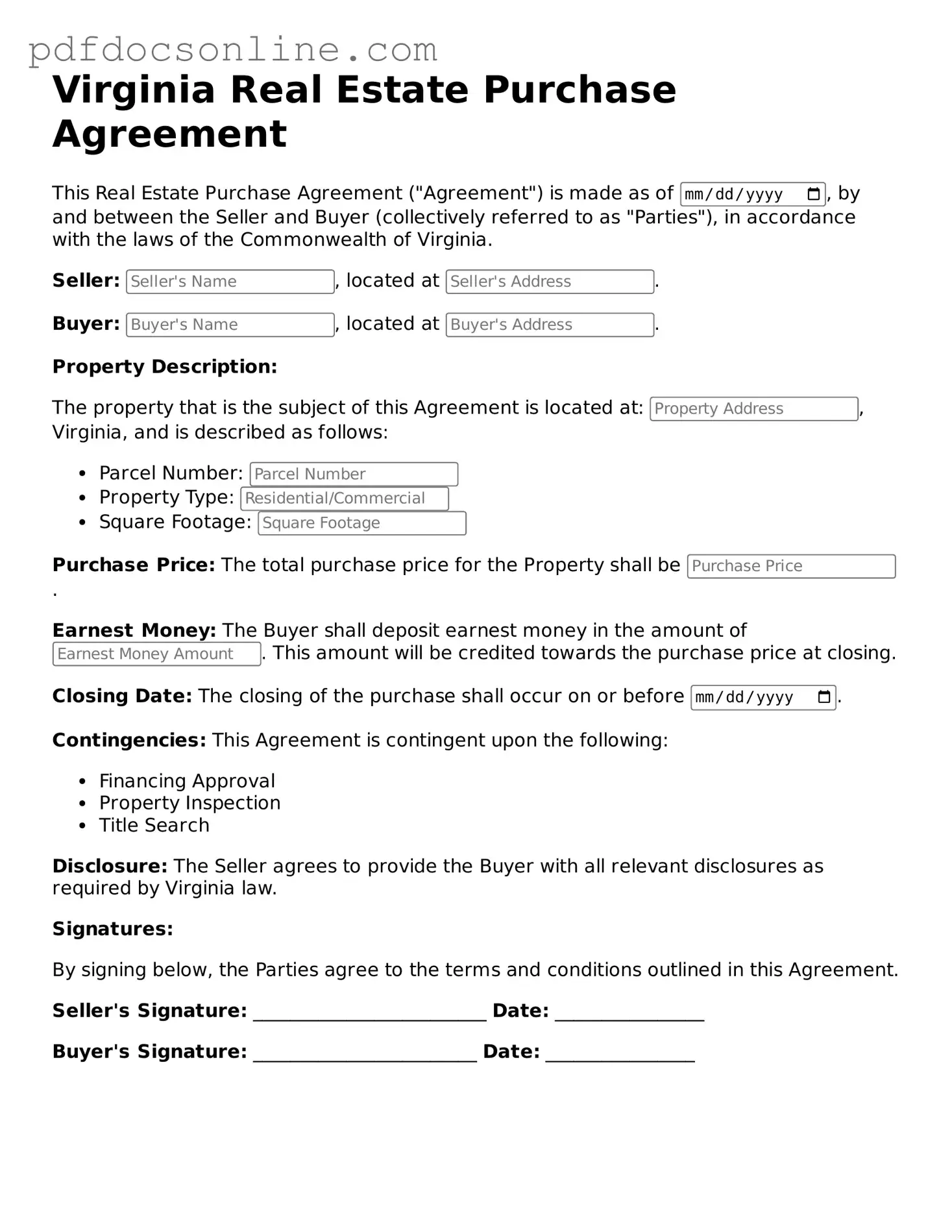 Attorney-Verified  Real Estate Purchase Agreement Form for Virginia