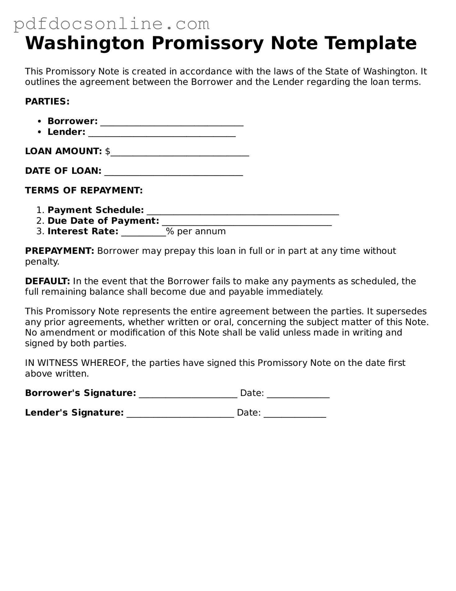 Attorney-Verified  Promissory Note Form for Washington
