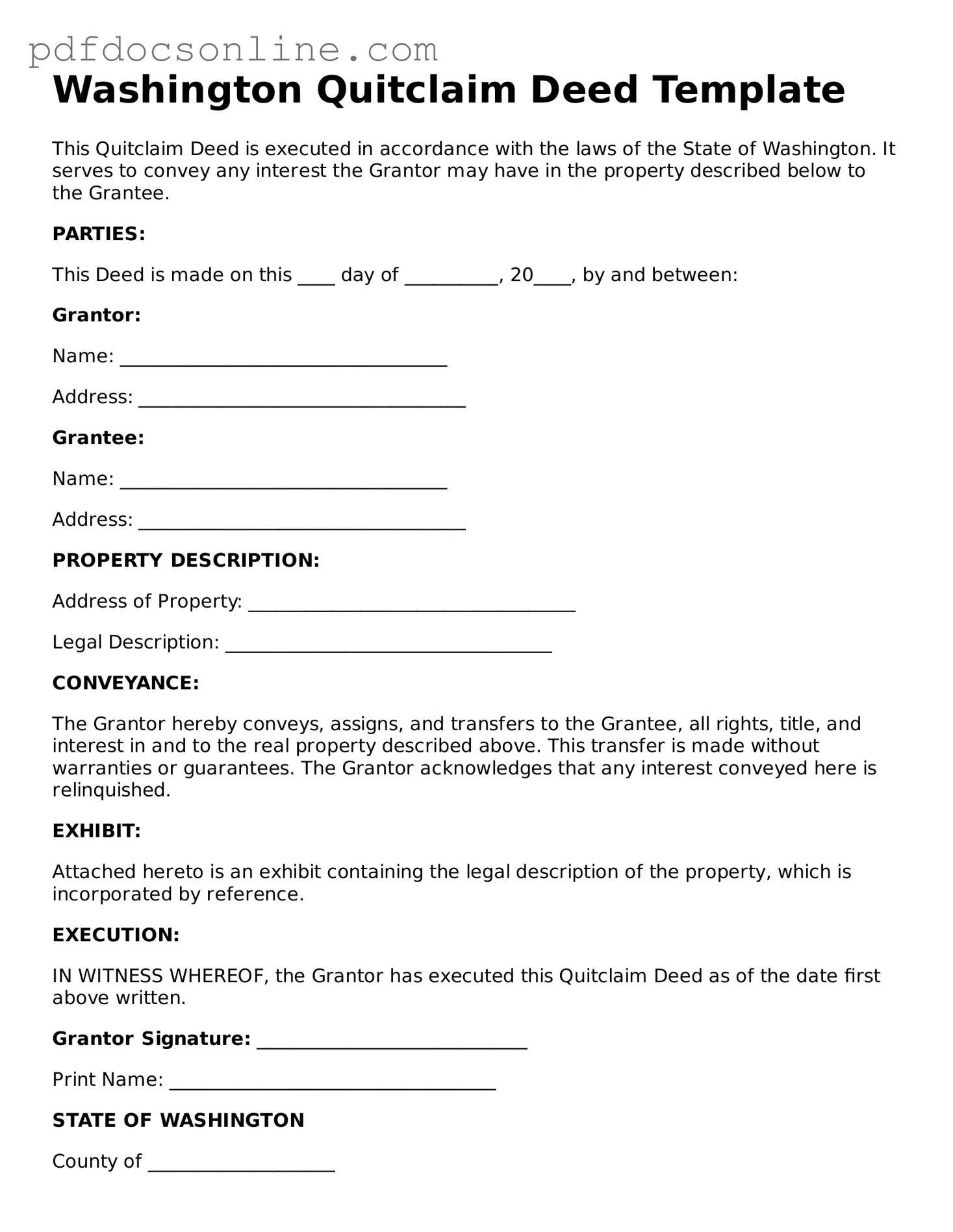 Attorney-Verified  Quitclaim Deed Form for Washington