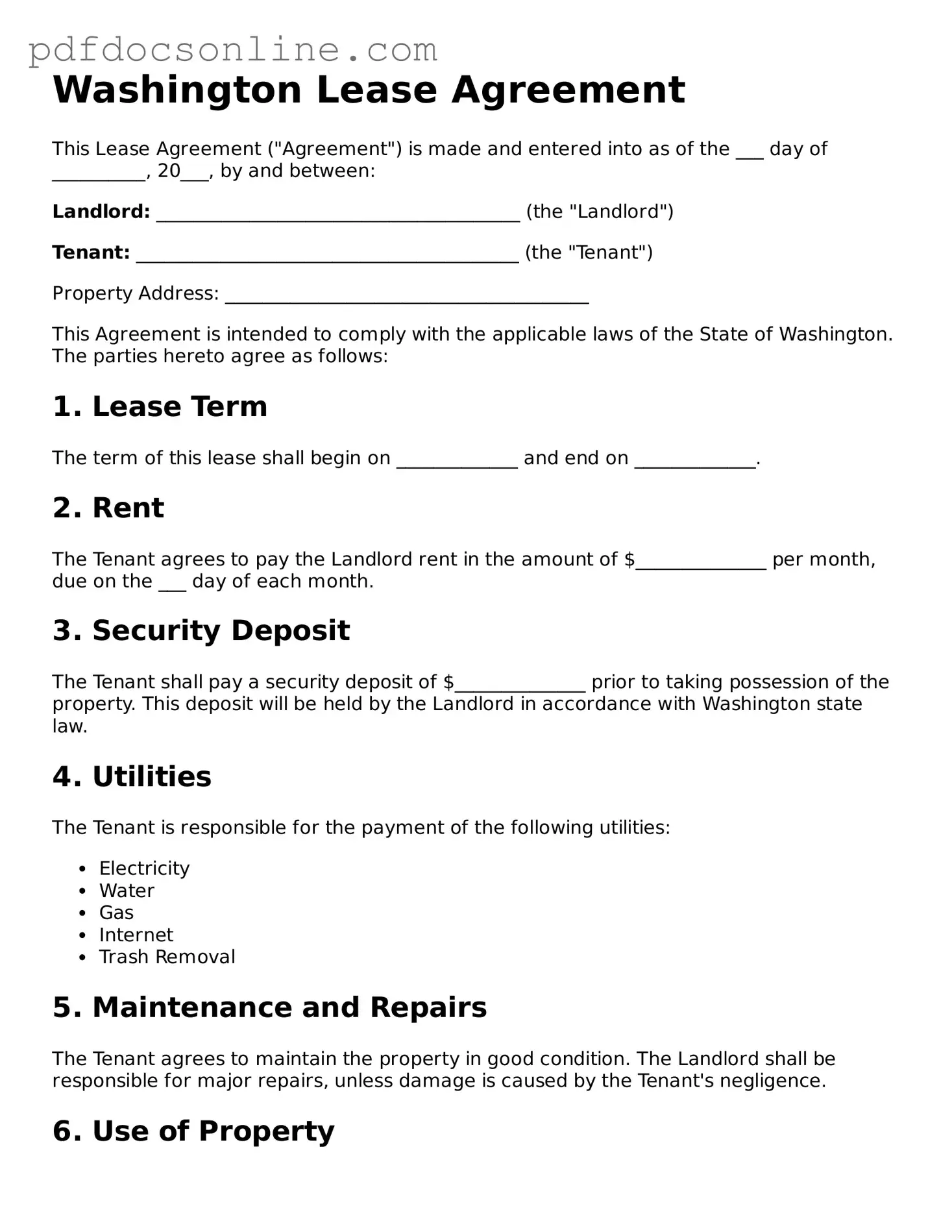 Attorney-Verified  Lease Agreement Form for Washington