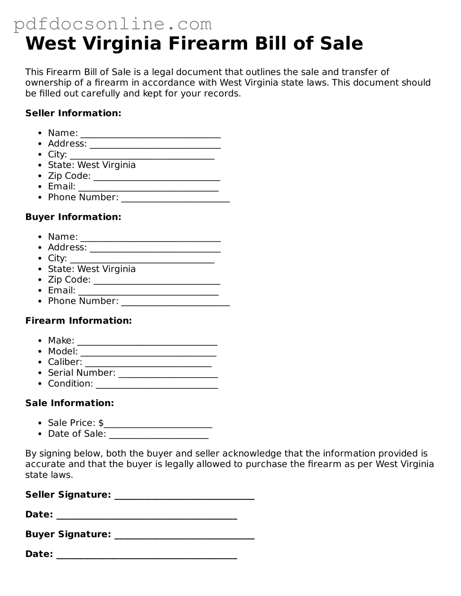 Attorney-Verified  Firearm Bill of Sale Form for West Virginia