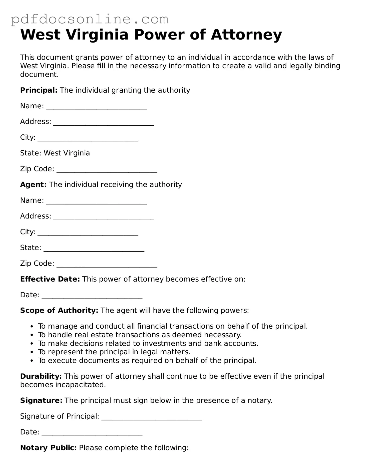 Attorney-Verified  Power of Attorney Form for West Virginia