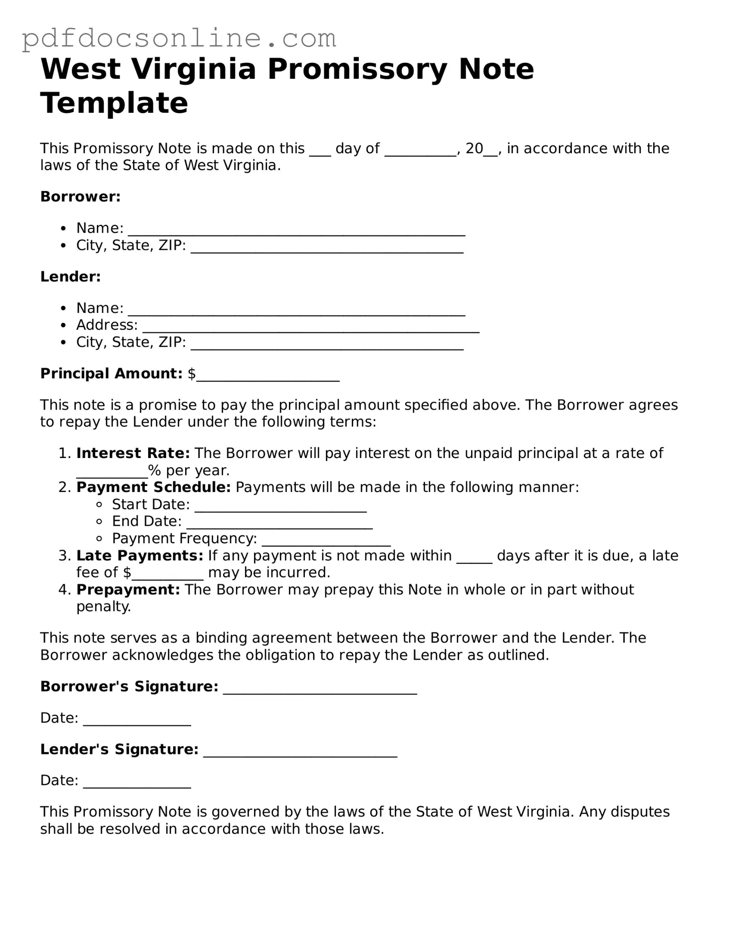 Attorney-Verified  Promissory Note Form for West Virginia