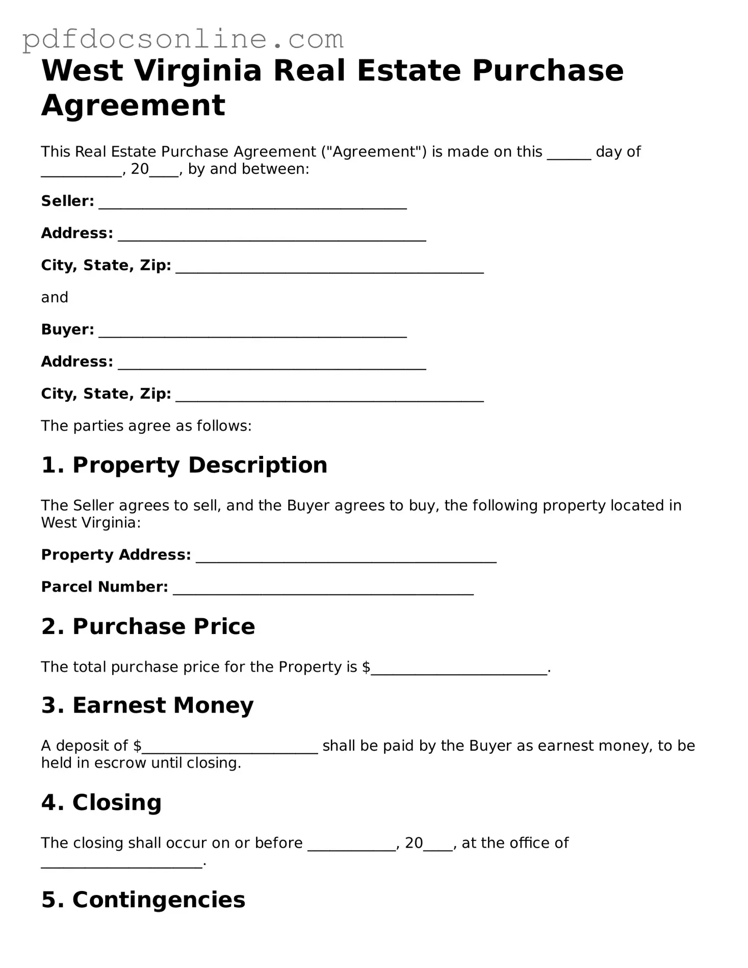 Attorney-Verified  Real Estate Purchase Agreement Form for West Virginia