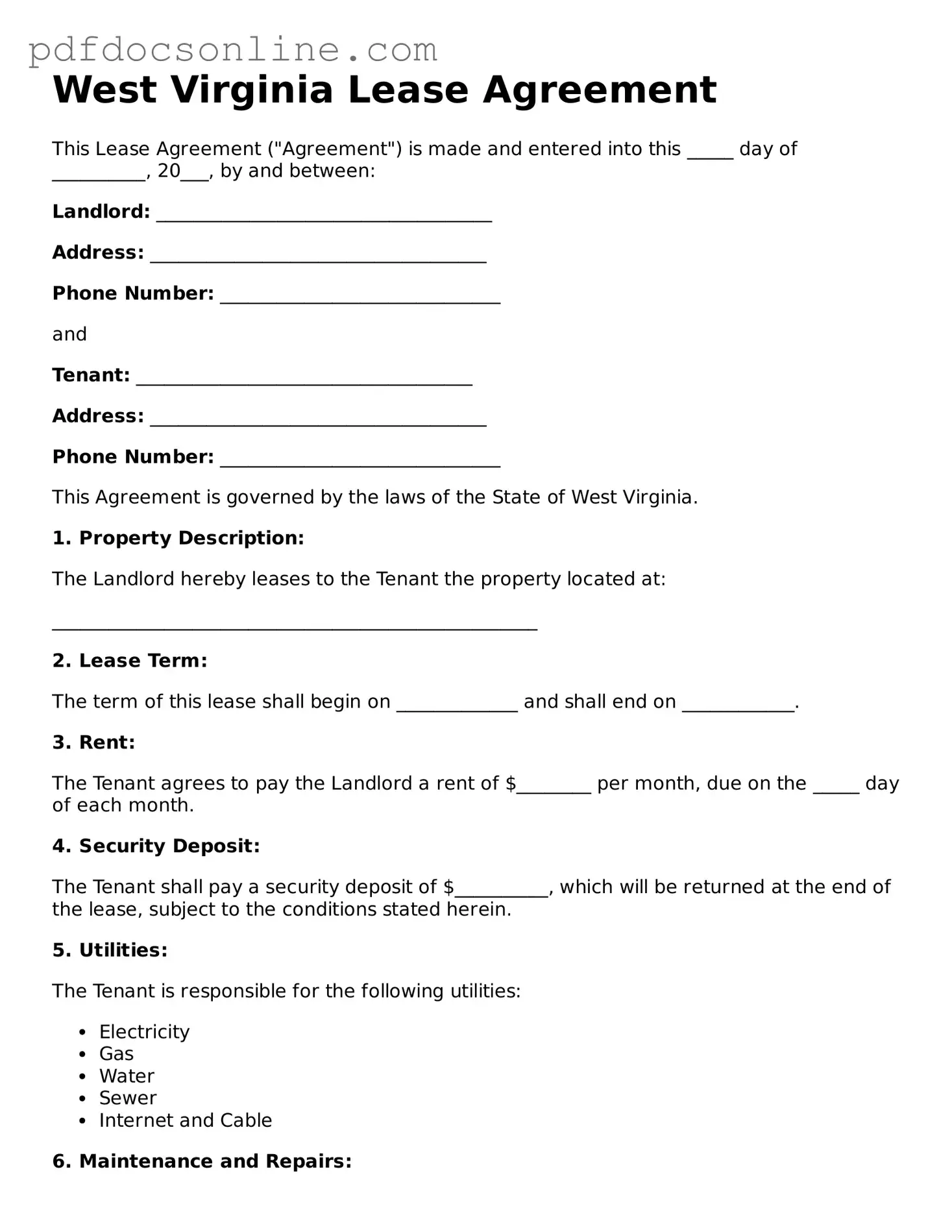 Attorney-Verified  Lease Agreement Form for West Virginia