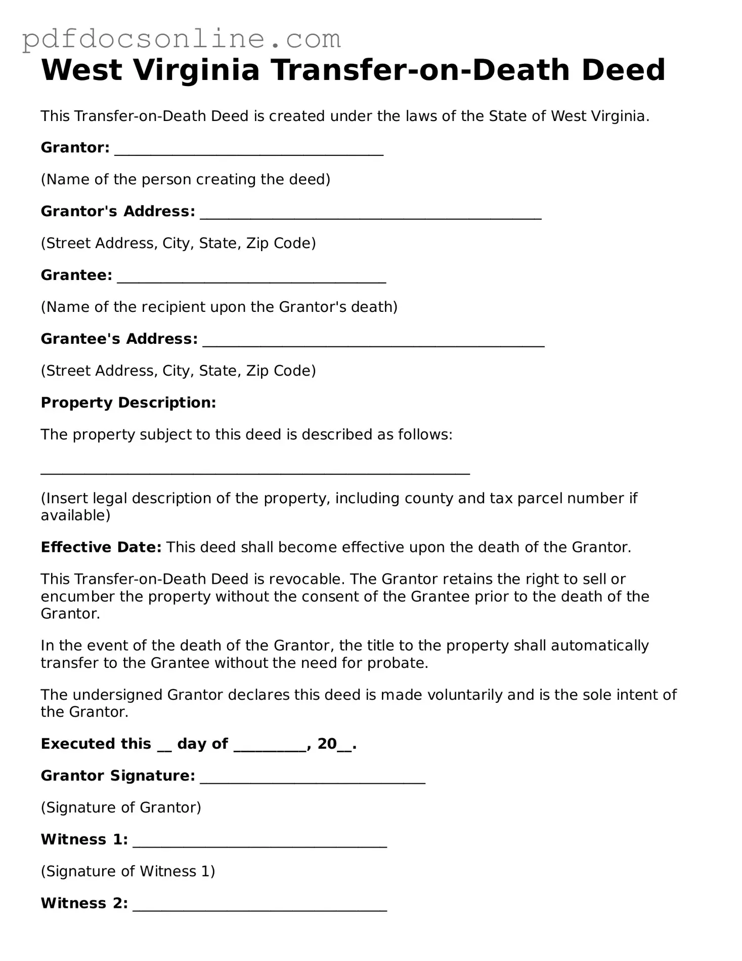 Attorney-Verified  Transfer-on-Death Deed Form for West Virginia