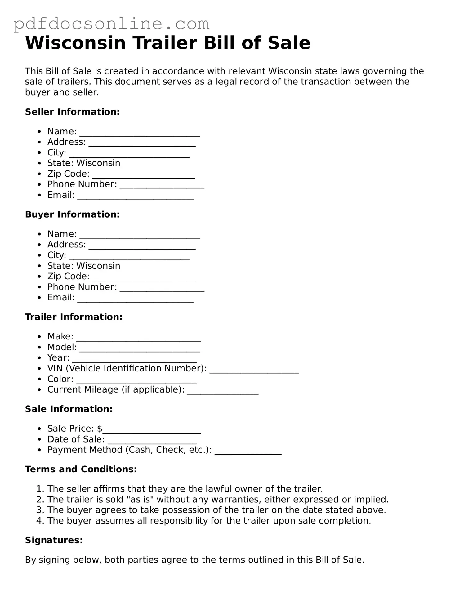 Attorney-Verified  Trailer Bill of Sale Form for Wisconsin