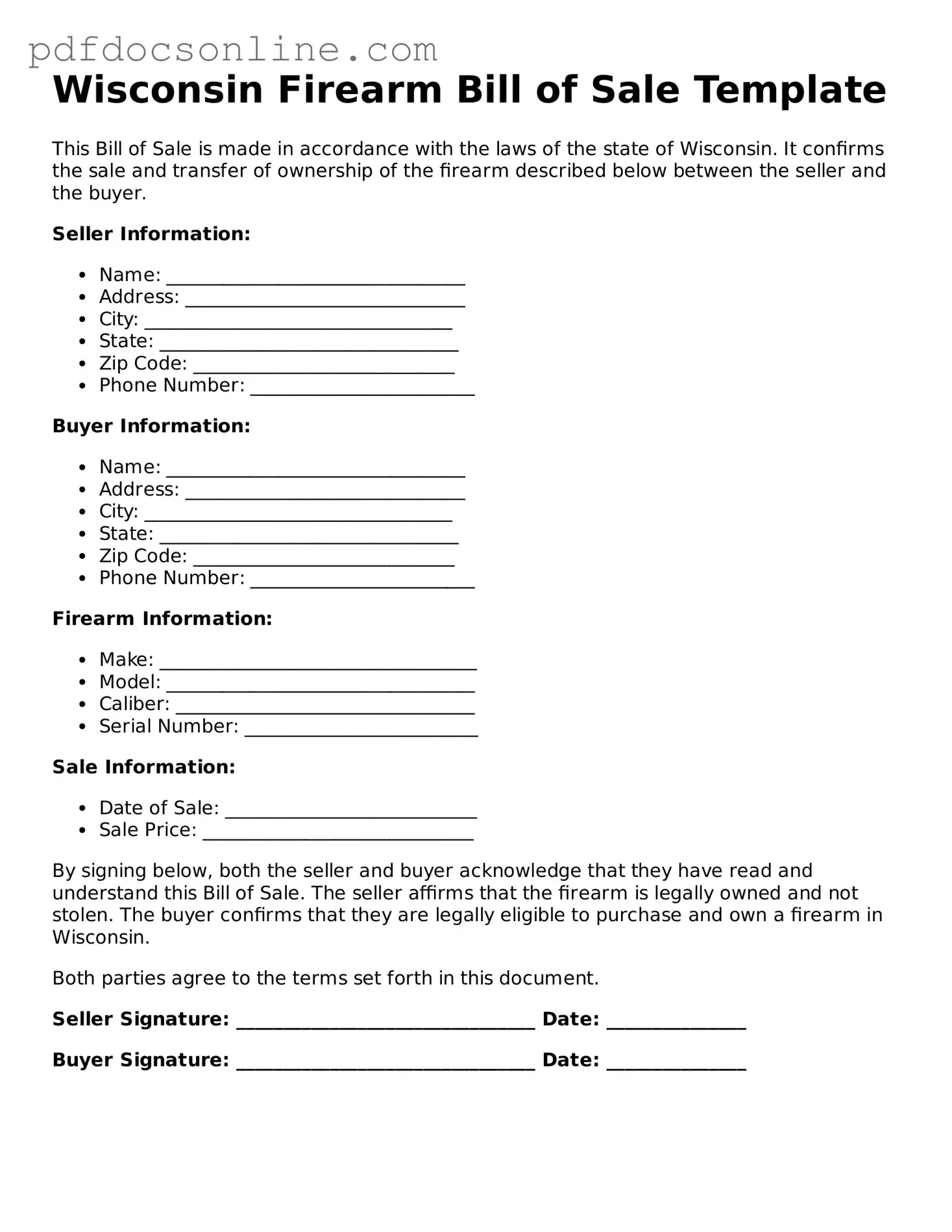 Attorney-Verified  Firearm Bill of Sale Form for Wisconsin