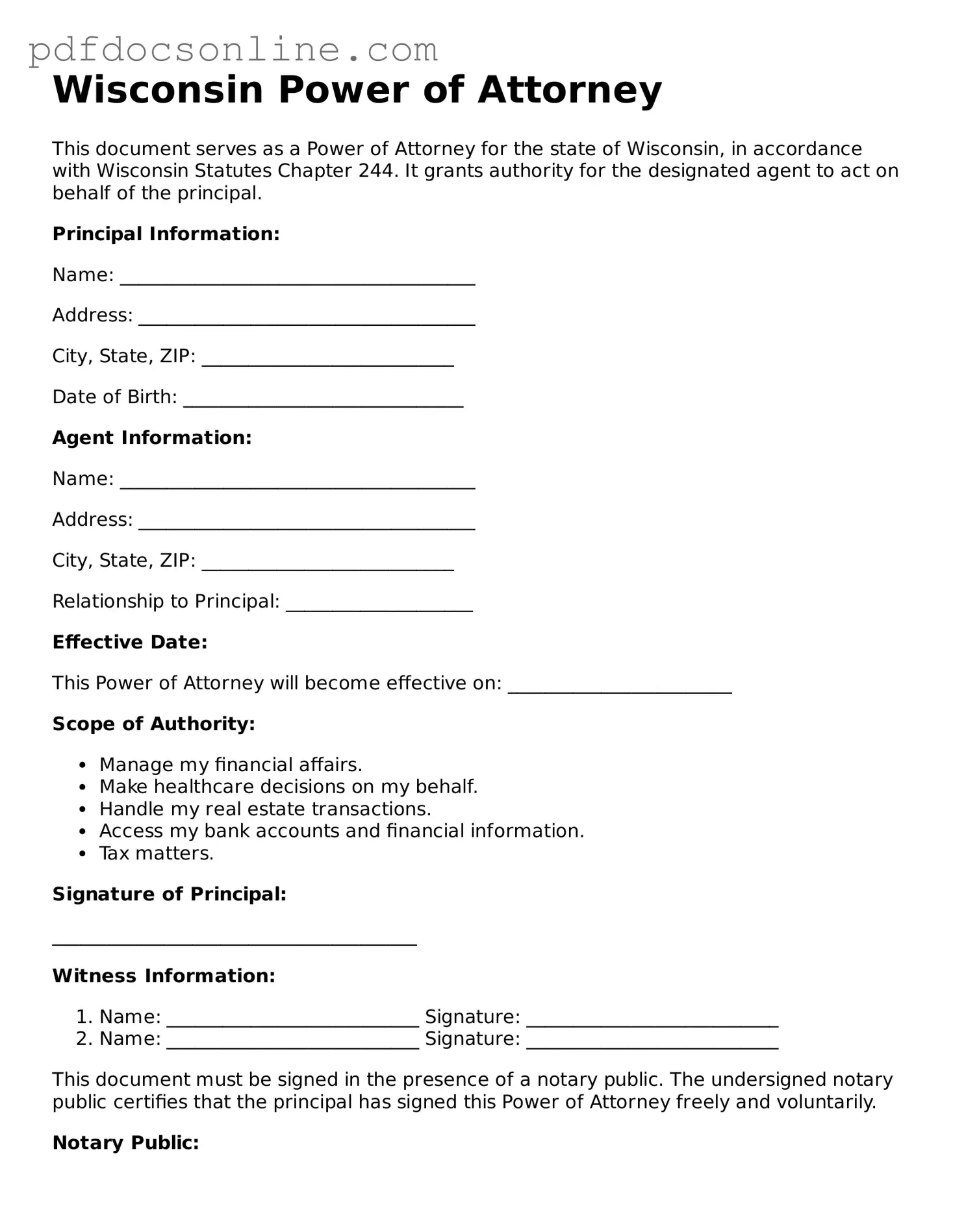 Attorney-Verified  Power of Attorney Form for Wisconsin