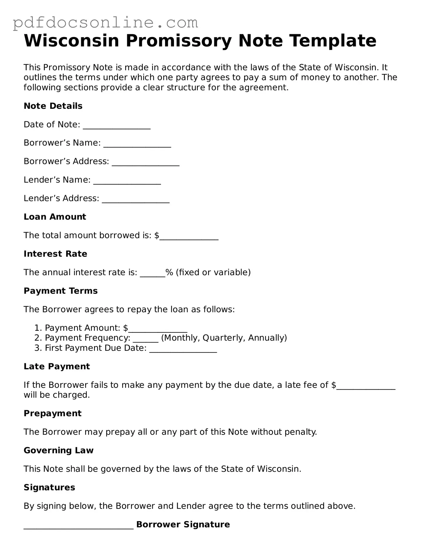 Attorney-Verified  Promissory Note Form for Wisconsin