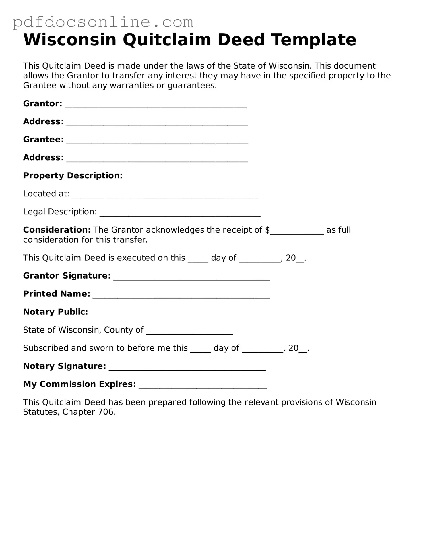 Attorney-Verified  Quitclaim Deed Form for Wisconsin