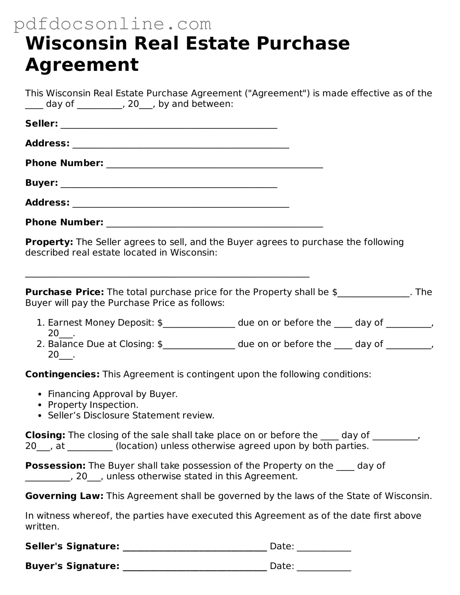 Attorney-Verified  Real Estate Purchase Agreement Form for Wisconsin