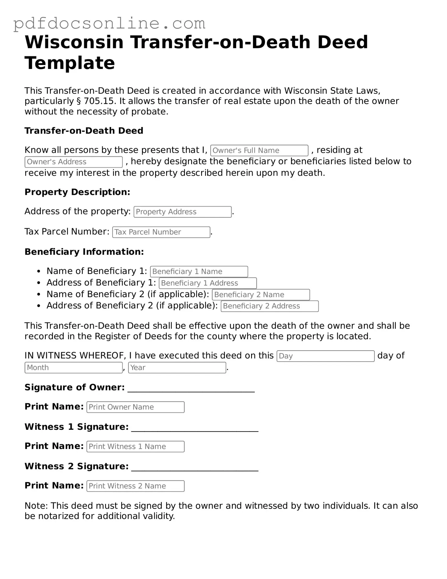 Attorney-Verified  Transfer-on-Death Deed Form for Wisconsin