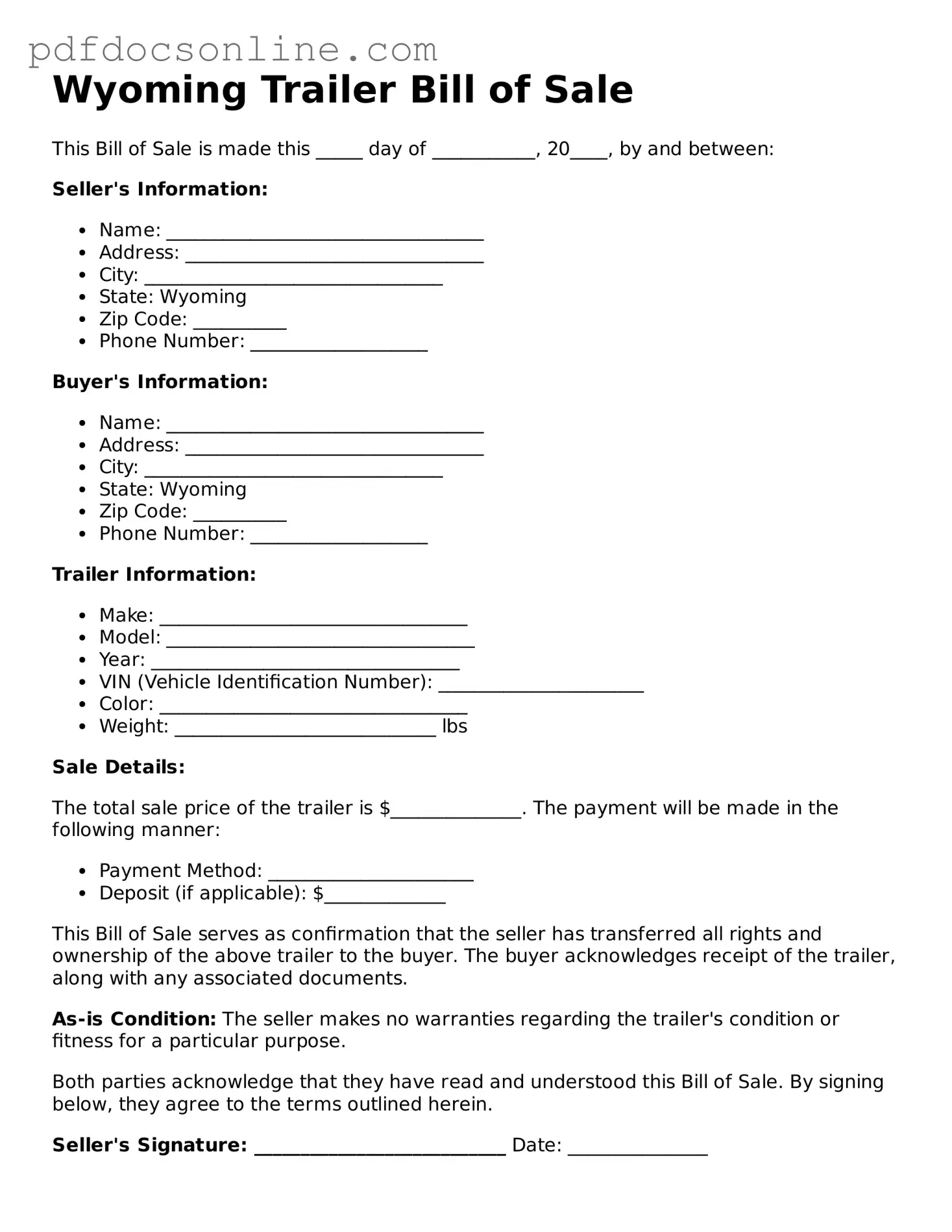 Attorney-Verified  Trailer Bill of Sale Form for Wyoming