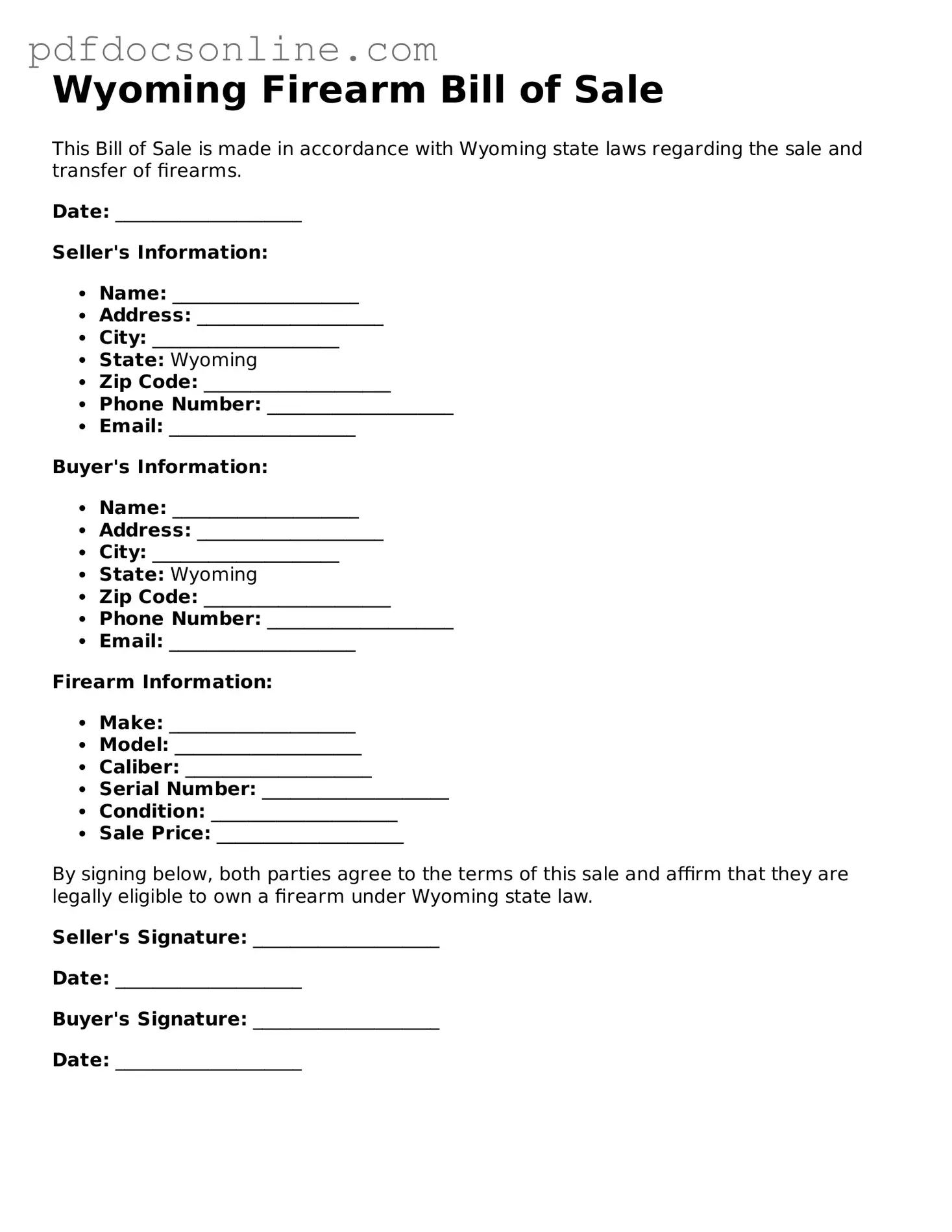 Attorney-Verified  Firearm Bill of Sale Form for Wyoming