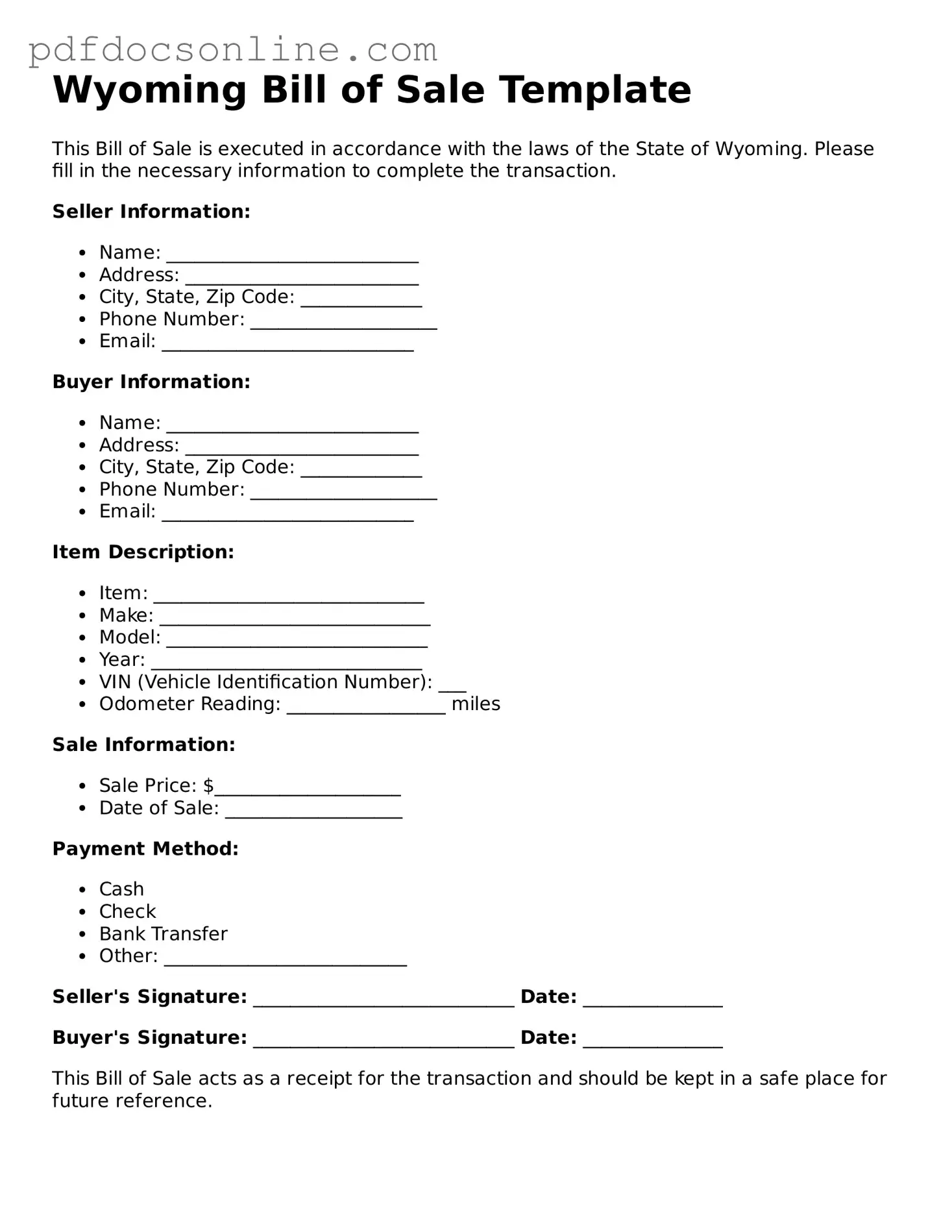 Attorney-Verified  Bill of Sale Form for Wyoming