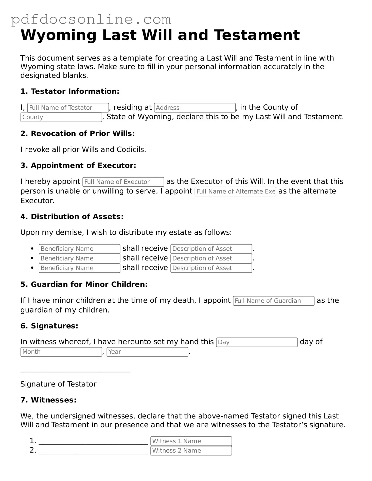 Attorney-Verified  Last Will and Testament Form for Wyoming