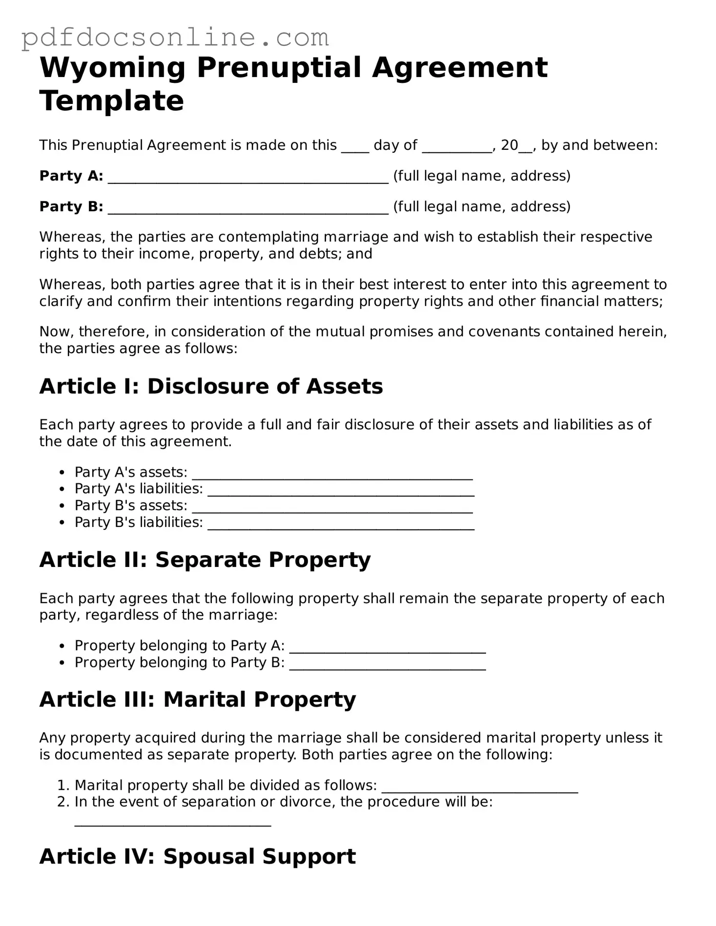 Attorney-Verified  Prenuptial Agreement Form for Wyoming