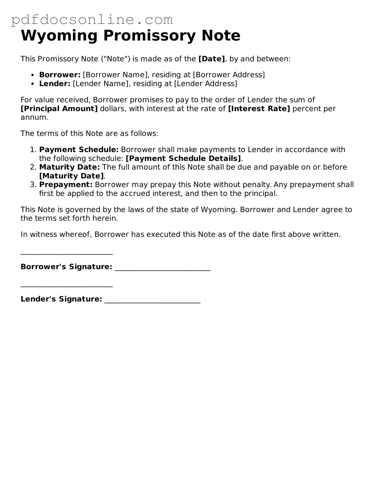 Attorney-Verified  Promissory Note Form for Wyoming