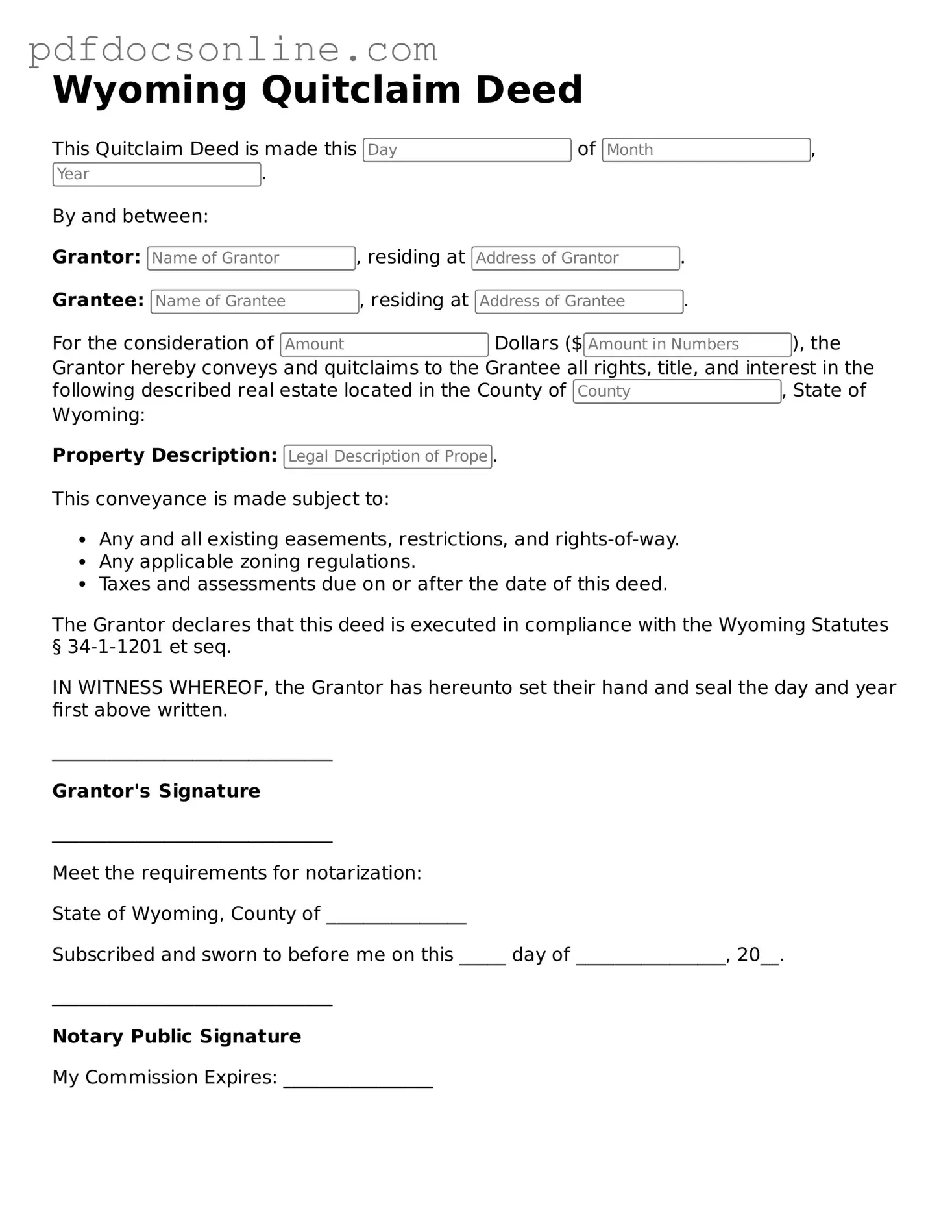 Attorney-Verified  Quitclaim Deed Form for Wyoming