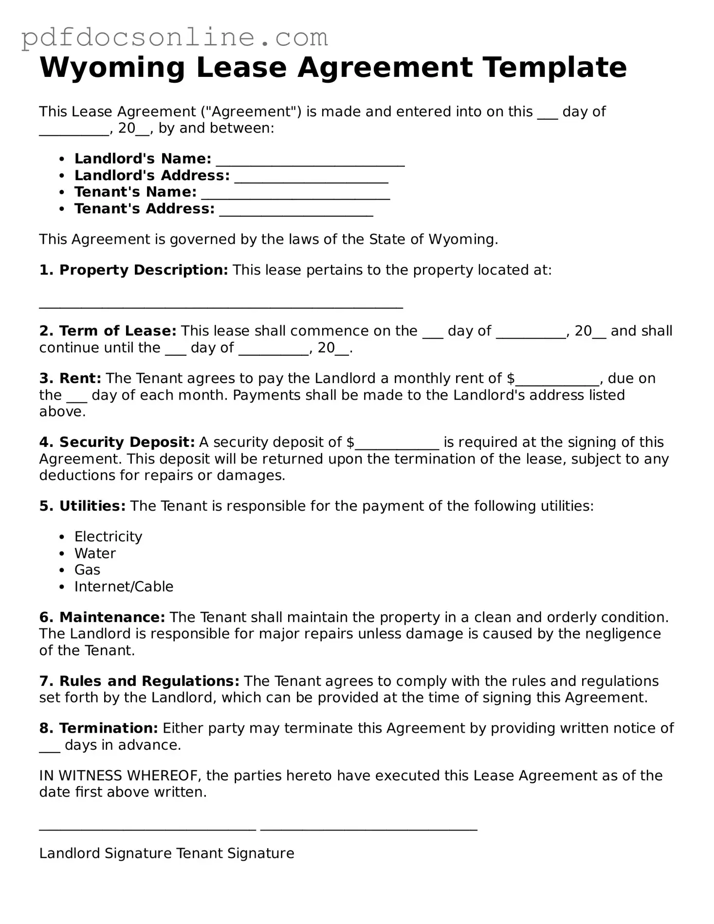 Attorney-Verified  Lease Agreement Form for Wyoming