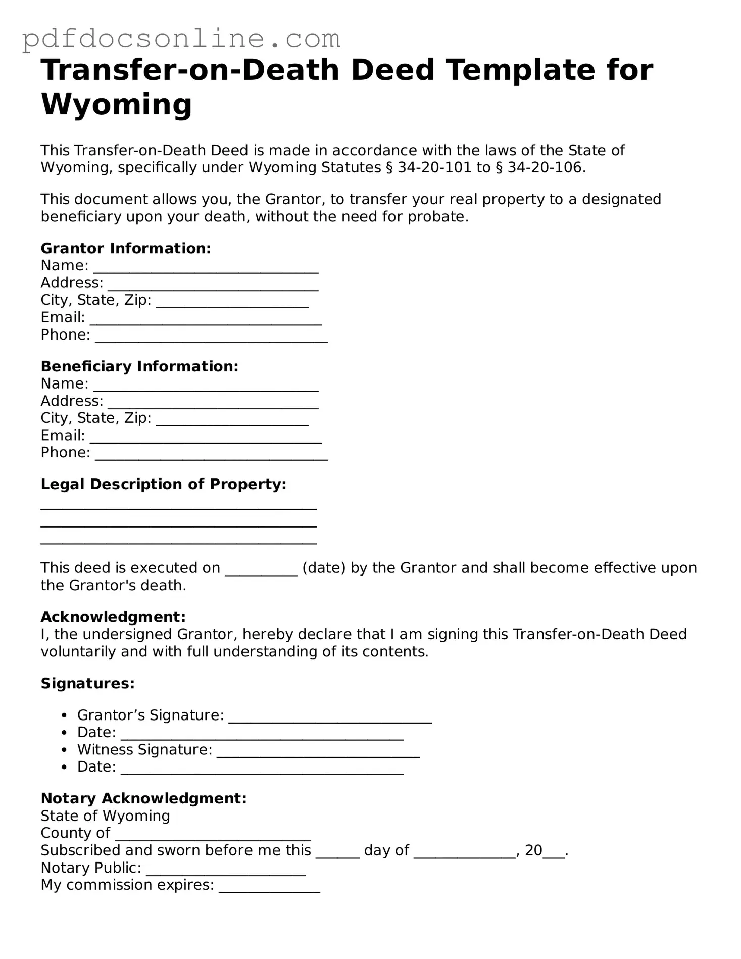 Attorney-Verified  Transfer-on-Death Deed Form for Wyoming